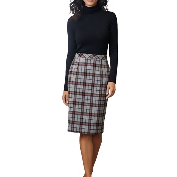 Pendleton Dresses & Skirts - Pendleton Vintage Wool Made In USA Gray Red Plaid Faux Wrap Midi Skirt Size 10p